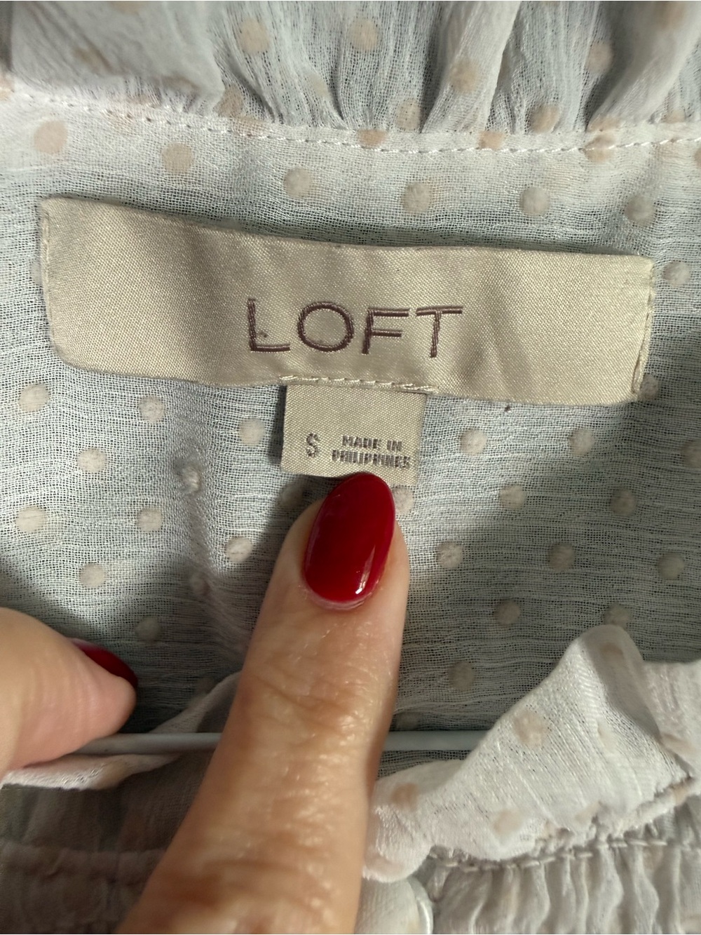 LOFT White Swiss Dot Smocked Ruffle Blouse Size Small - Picture 7 of 10